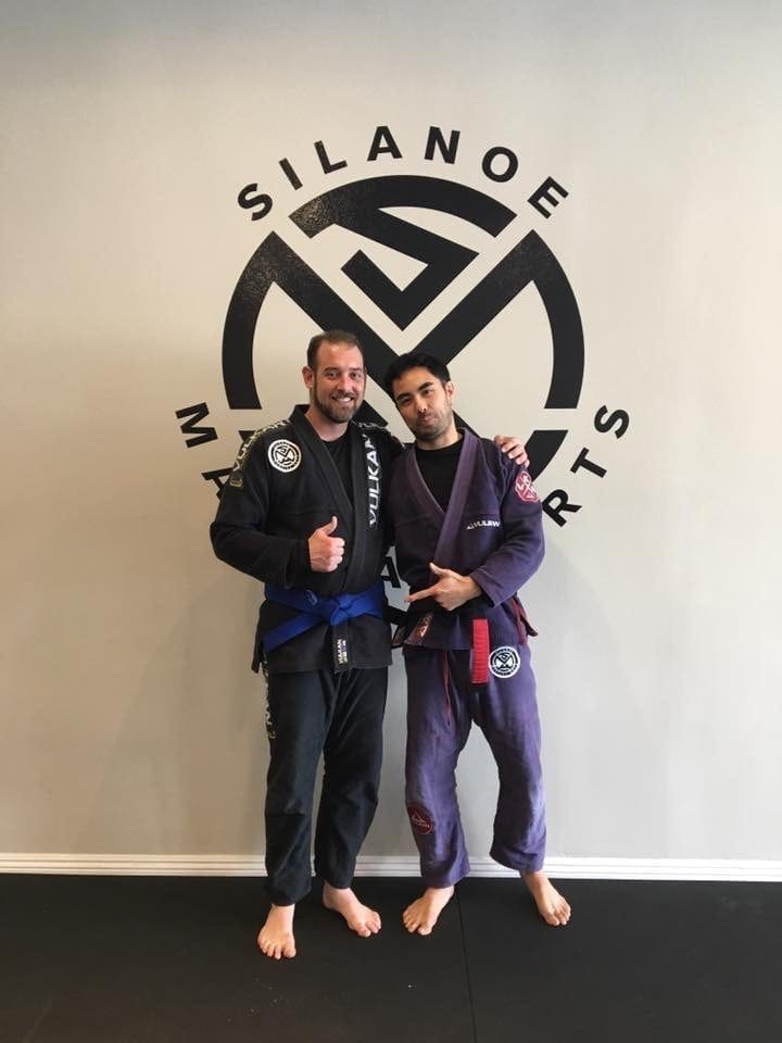 Monty receiving his well deserved Jiu-Jitsu Blue Belt from the hands of Professor Gino Silanoe at Silanoe Martial Arts in San Gabriel