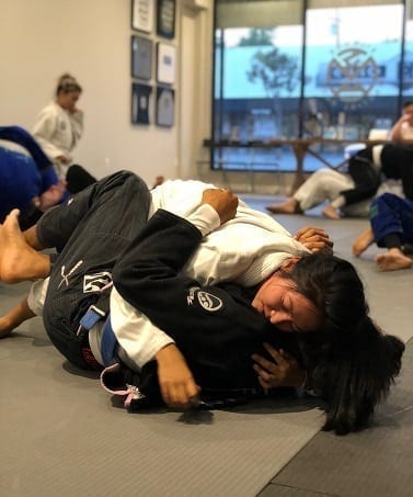 Nikkie from Rosemad in the Adults All levels Jiu-Jitsu class sparring