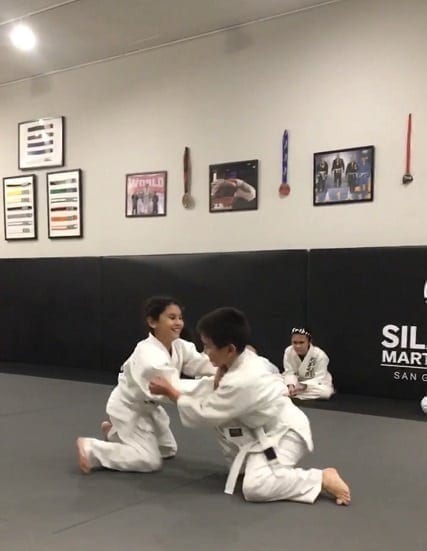 Kids BJJ student Juliet from Covina having fun with Kyle in class