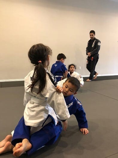 Colin from Washington Elementary School sparring at the Silanoe Studio in Alhambra San Gabriel