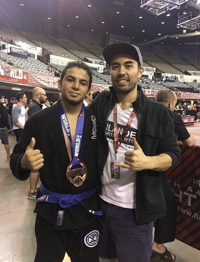 Isaac and Prof Gino Silanoe at the SJJIF Jiu-Jitsu world championships