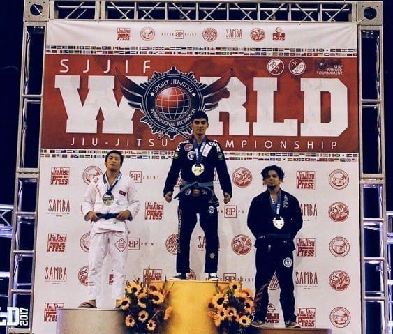 Isaac Aguila on the podium at the SJJIF BJJ World Championships